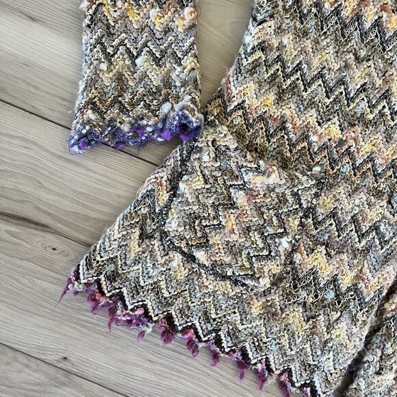 Vintage y2k Chunky Knit Long Cardigan Funky Fuzzy Zig Zag French Handmade - Picture 4 of 10